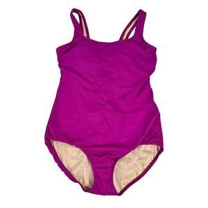 Lands End Womens Tugless Tummy Control Swimsuit size 10 Scoop-neck Soft Cup One